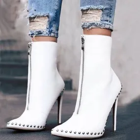 Elegant Pointed Toe Rivet Thin Heels Women Ankle Boots