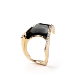 Enamel and Diamond 18k yellow gold ring