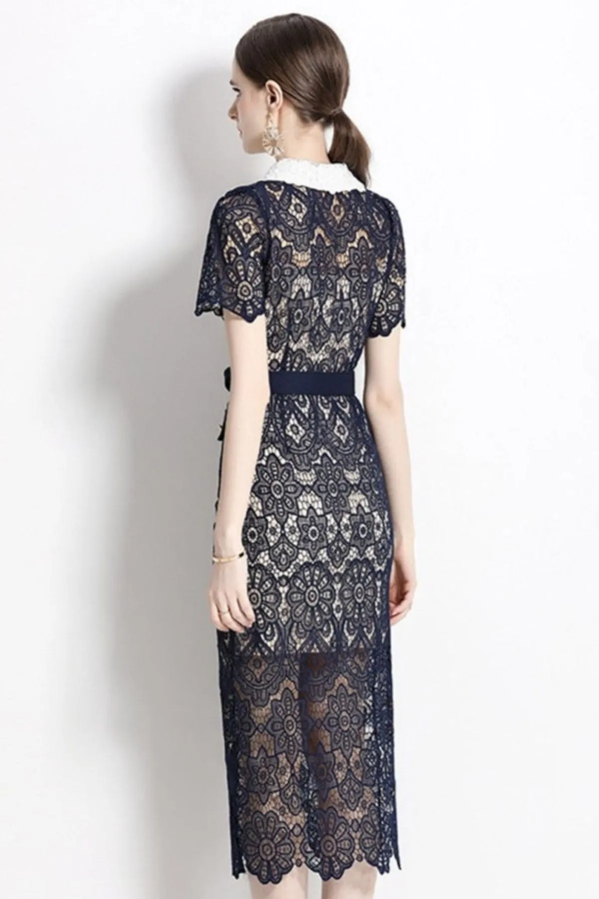 Eterna Gillian Lace Short Sleeve Midi Dress