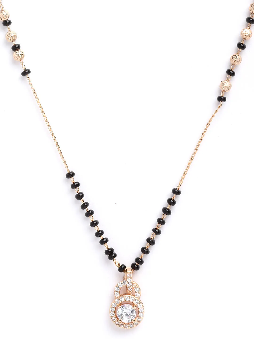 Gold-Plated White AD-Studded & Black Beaded Mangalsutra