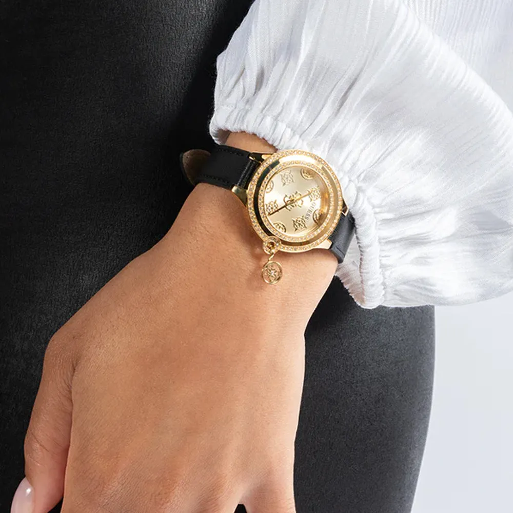Guess Charmed Black Leather Strap Ladies Watch GW0684L3
