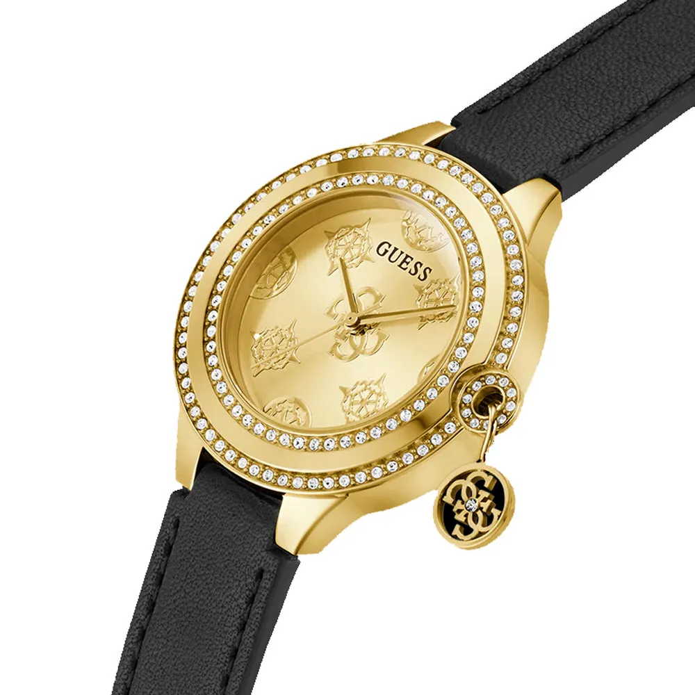 Guess Charmed Black Leather Strap Ladies Watch GW0684L3
