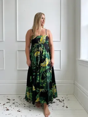 Linen Square Neck Dress w/ Ruffle Hem
