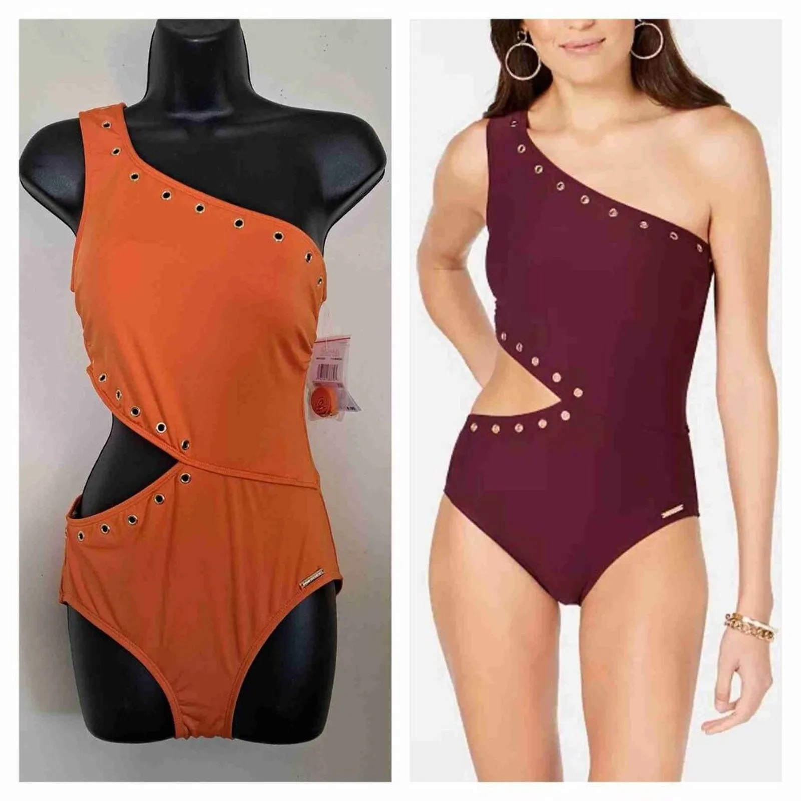 MICHAEL Michael Kors One Shoulder Studded Cutout Swimsuit Size 10