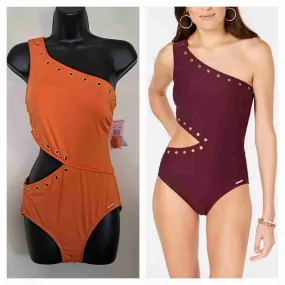 MICHAEL Michael Kors One Shoulder Studded Cutout Swimsuit Size 10