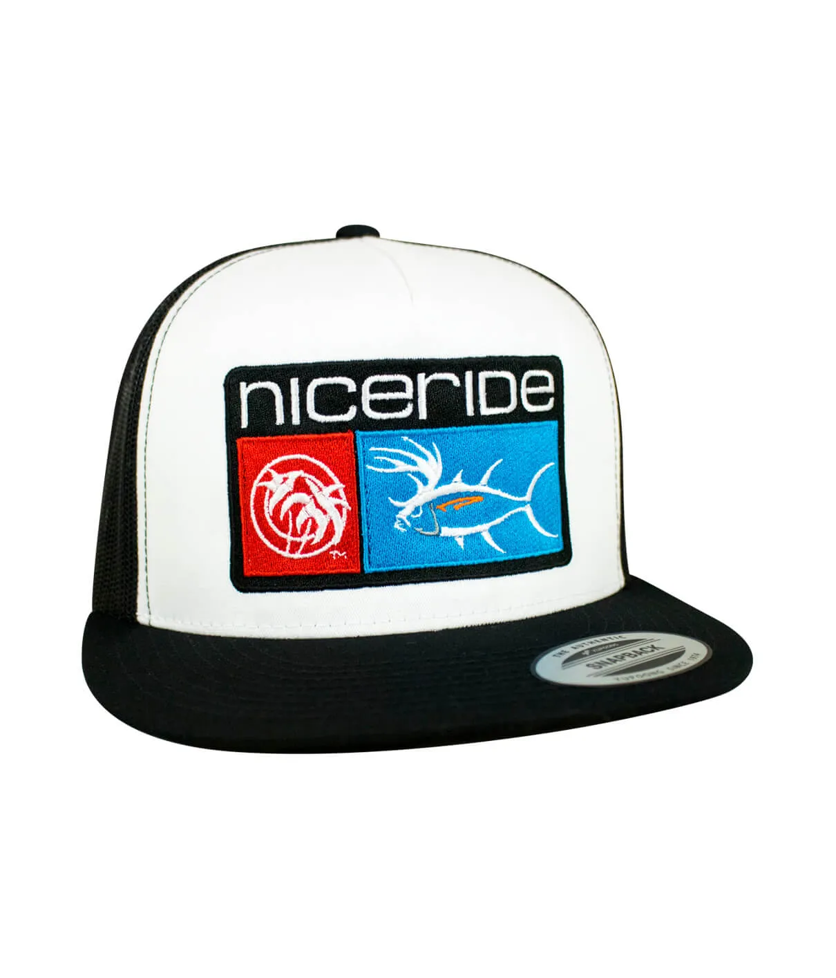 "Buck-Eye Combo" Unisex Snapback Black/White/Black Trucker Hat