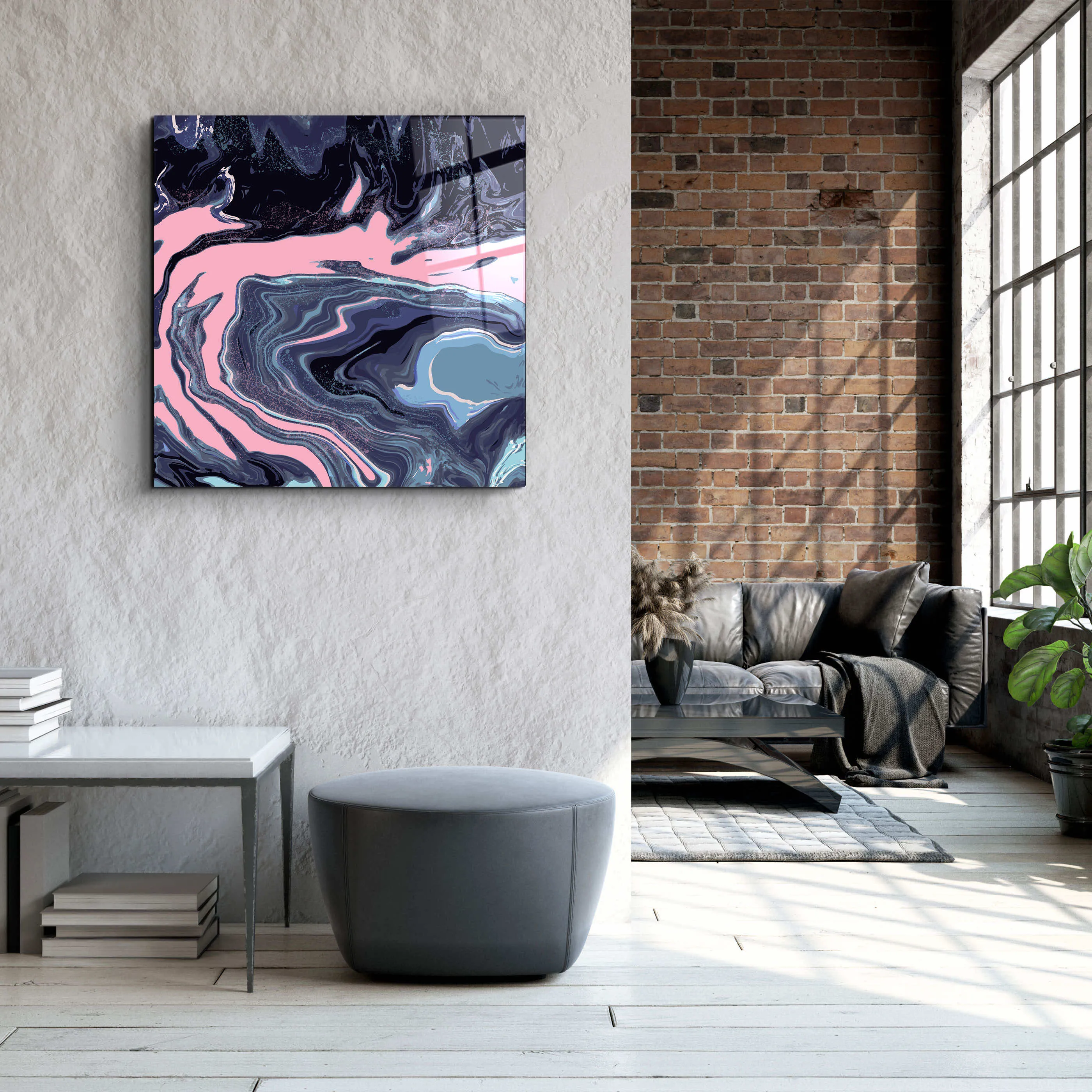 ."Pink Wave in the Black". Designer's Collection Glass Wall Art
