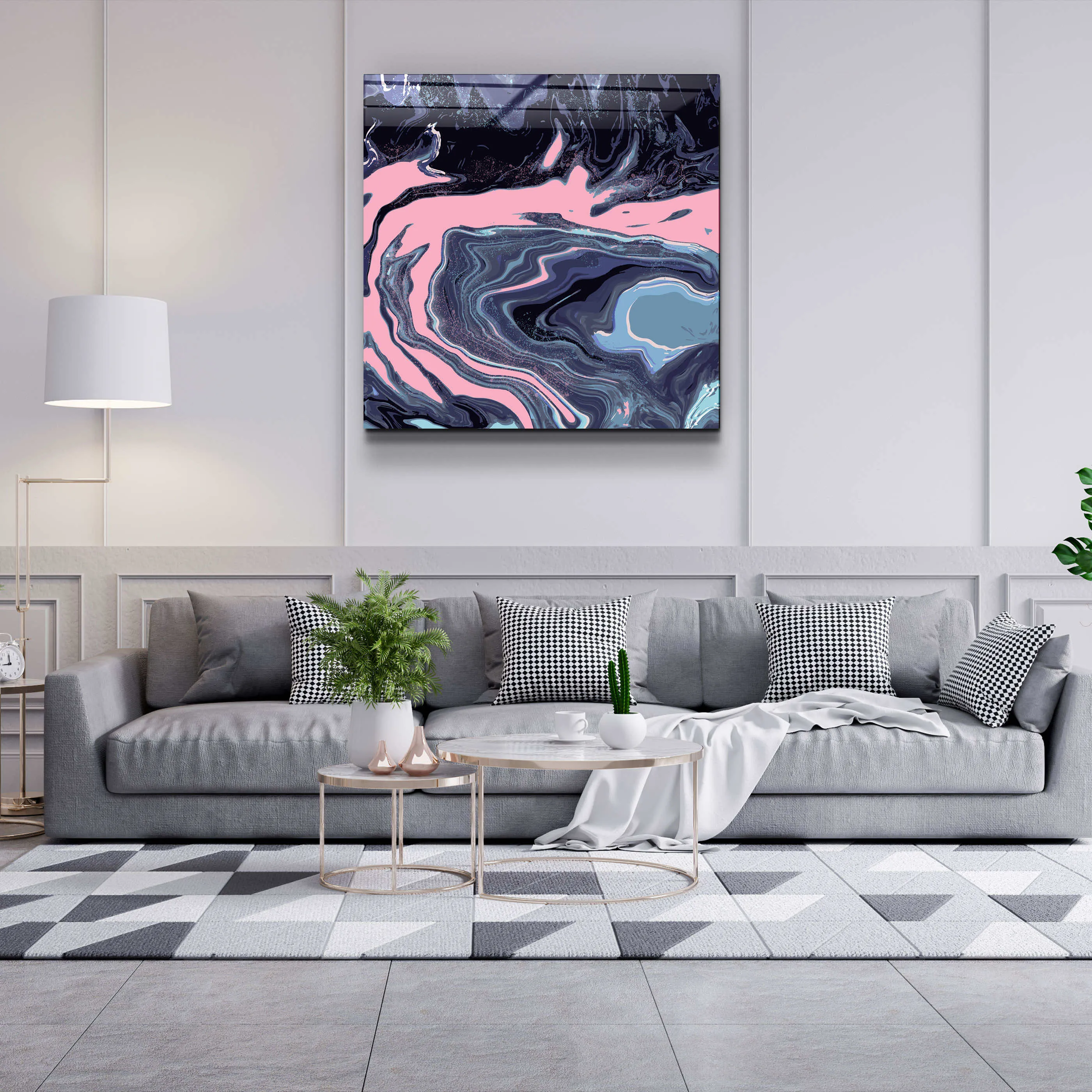 ."Pink Wave in the Black". Designer's Collection Glass Wall Art
