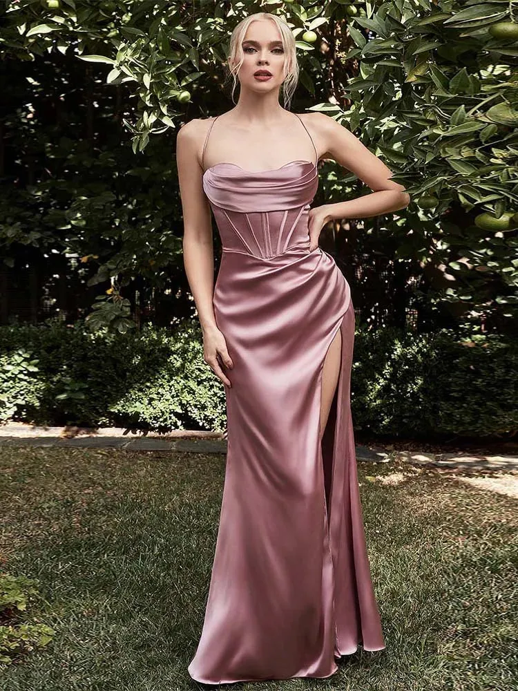 Sexy Backless High Waist Slit Evening Dress – Elegant Sleeveless Long Party Dress with Solid Lace-up Irregular Hem for Women