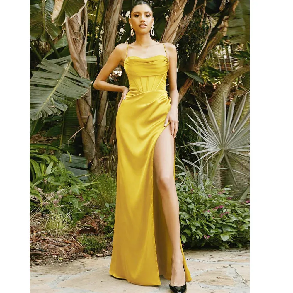 Sexy Backless High Waist Slit Evening Dress – Elegant Sleeveless Long Party Dress with Solid Lace-up Irregular Hem for Women