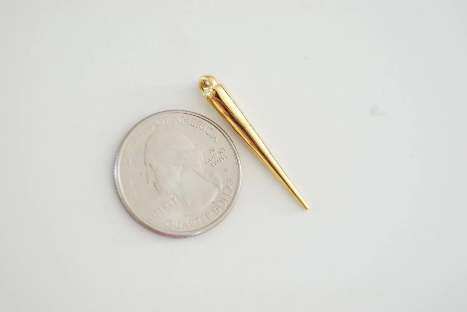 Shiny Vermeil Gold Spike Charm- 18k gold plated over sterling silver, needle charm, dagger spike charm pendant, vermeil charms wholesale,226