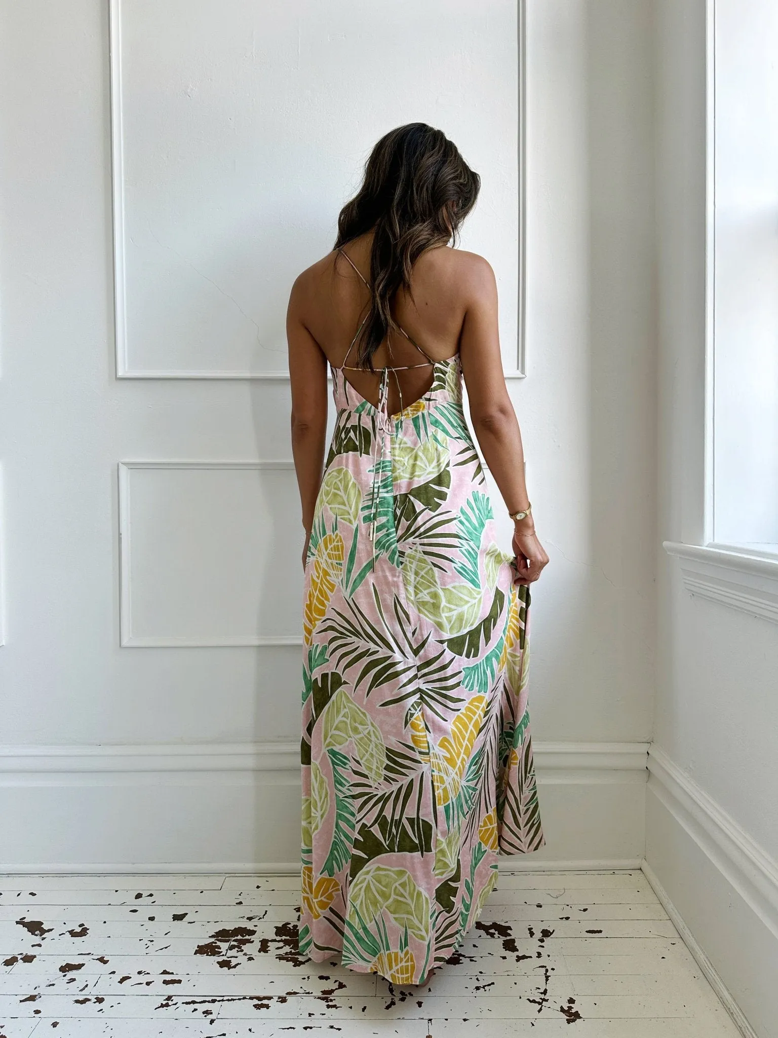 Tropical Front Tie Maxi Dress