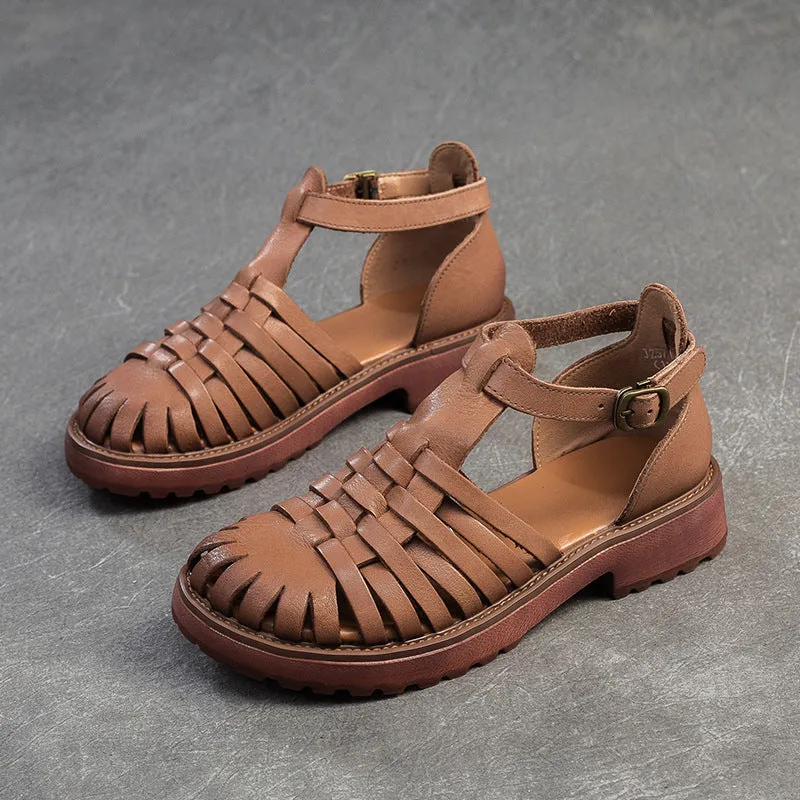 Women Retro Handmade Plaited Leather Casual Sandals