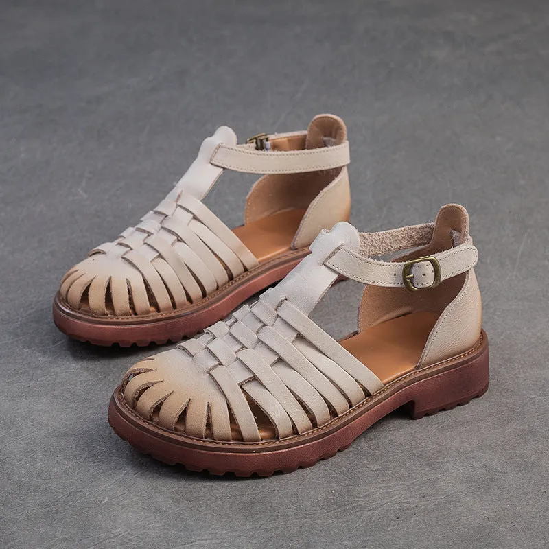 Women Retro Handmade Plaited Leather Casual Sandals