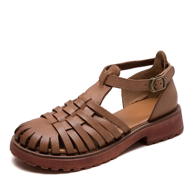 Women Retro Handmade Plaited Leather Casual Sandals