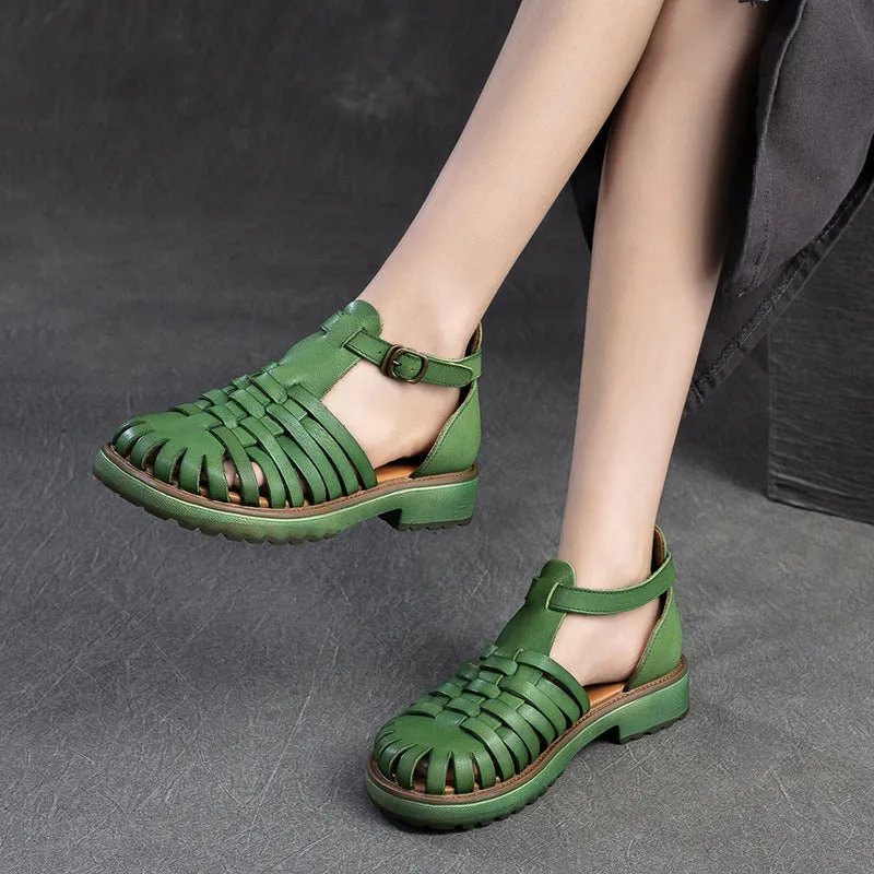 Women Retro Handmade Plaited Leather Casual Sandals
