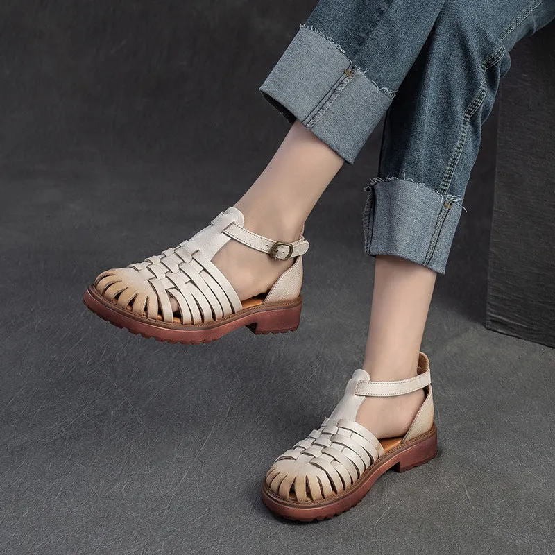 Women Retro Handmade Plaited Leather Casual Sandals