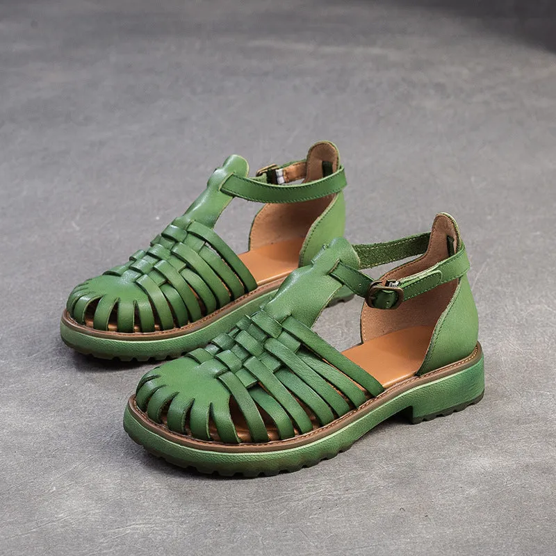 Women Retro Handmade Plaited Leather Casual Sandals