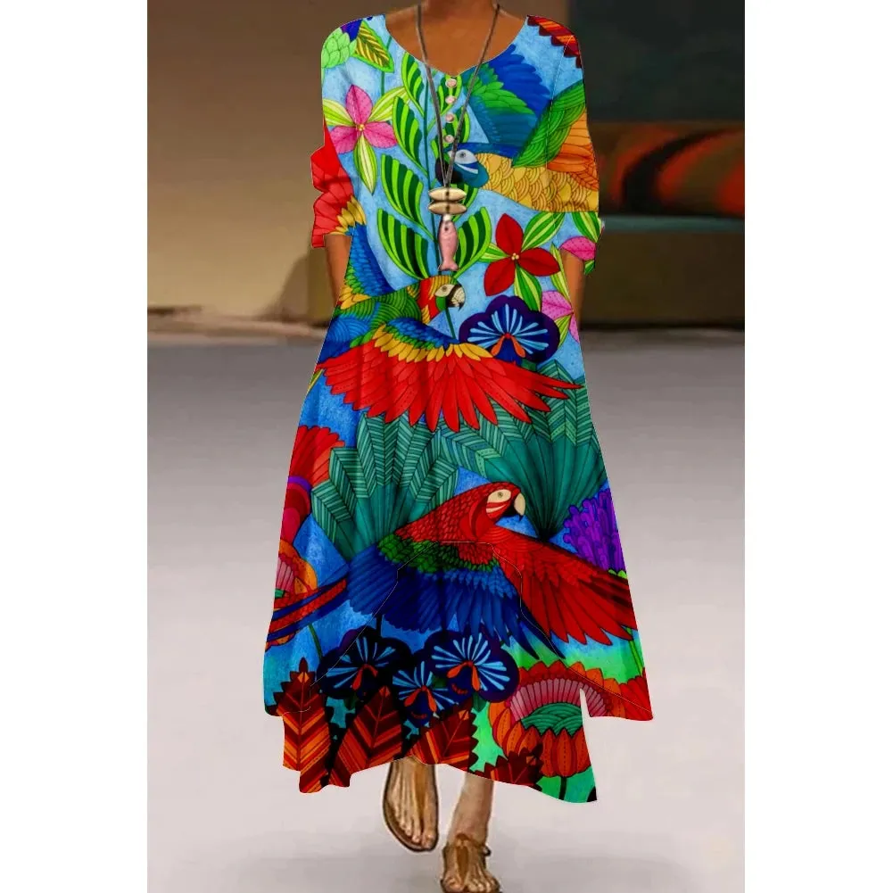 Women's Elegant Party & Evening Wear with High Waist and Long Sleeves - Print Maxi Dress