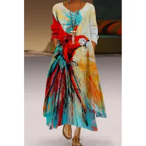 Women's Elegant Party & Evening Wear with High Waist and Long Sleeves - Print Maxi Dress