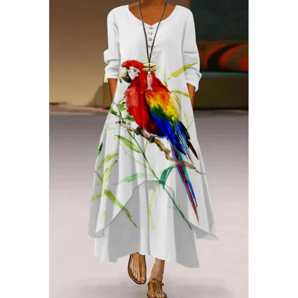 Women's Elegant Party & Evening Wear with High Waist and Long Sleeves - Print Maxi Dress