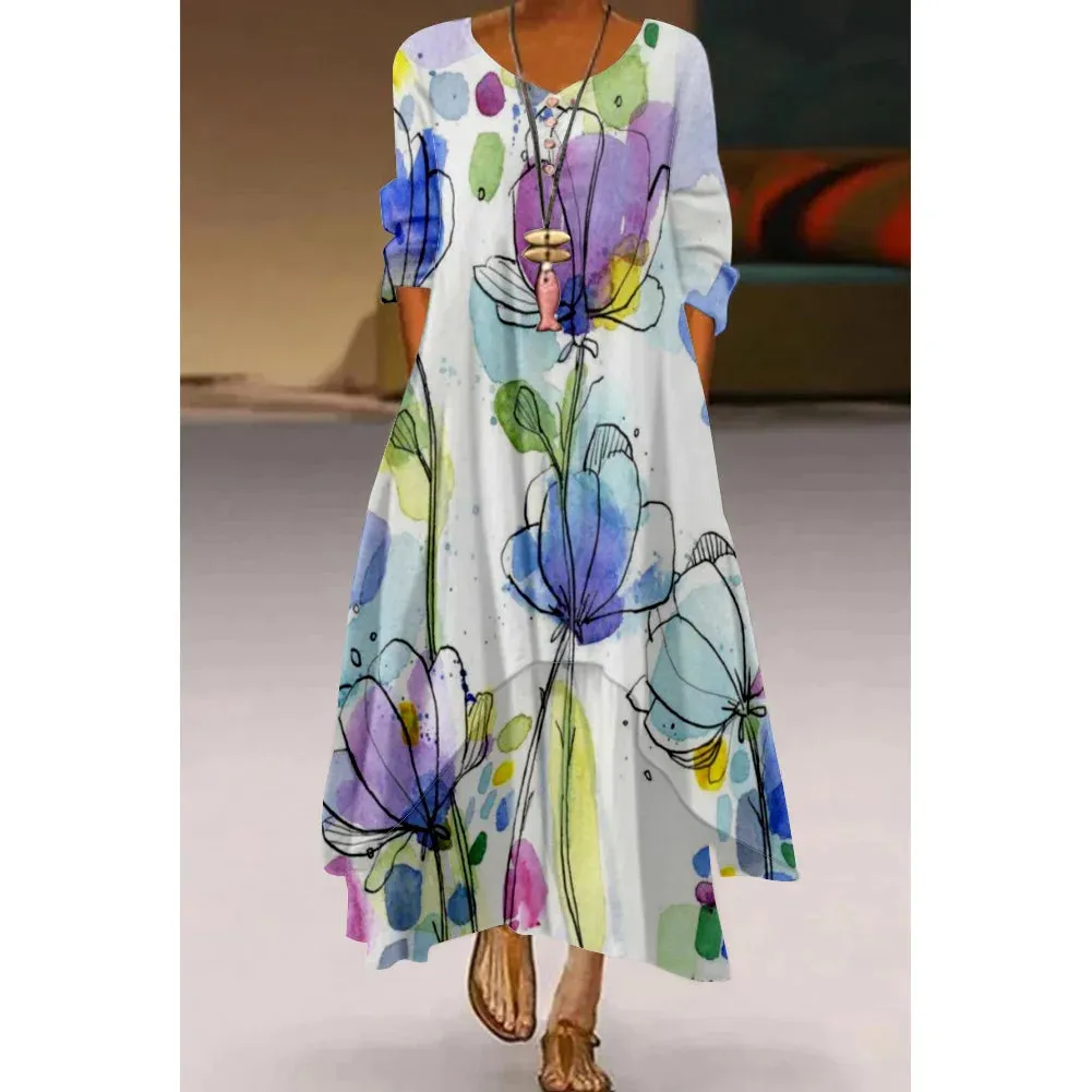 Women's Elegant Party & Evening Wear with High Waist and Long Sleeves - Print Maxi Dress
