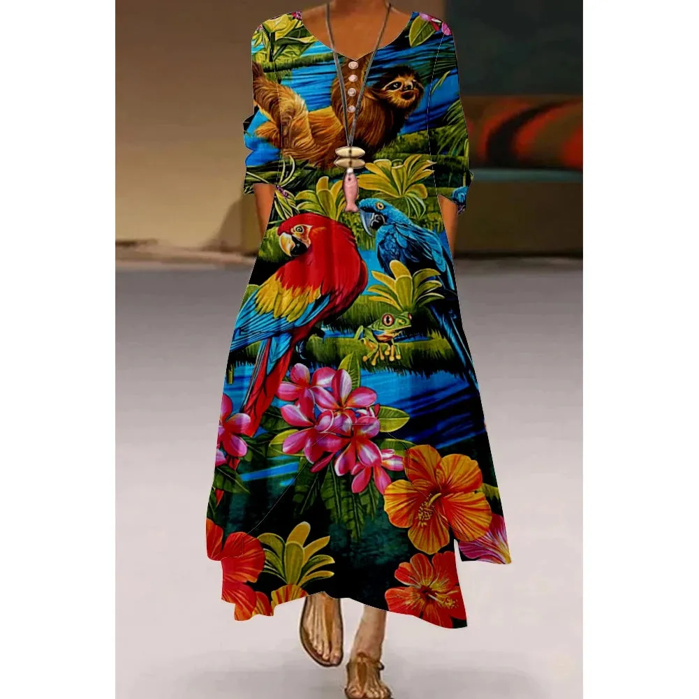 Women's Elegant Party & Evening Wear with High Waist and Long Sleeves - Print Maxi Dress