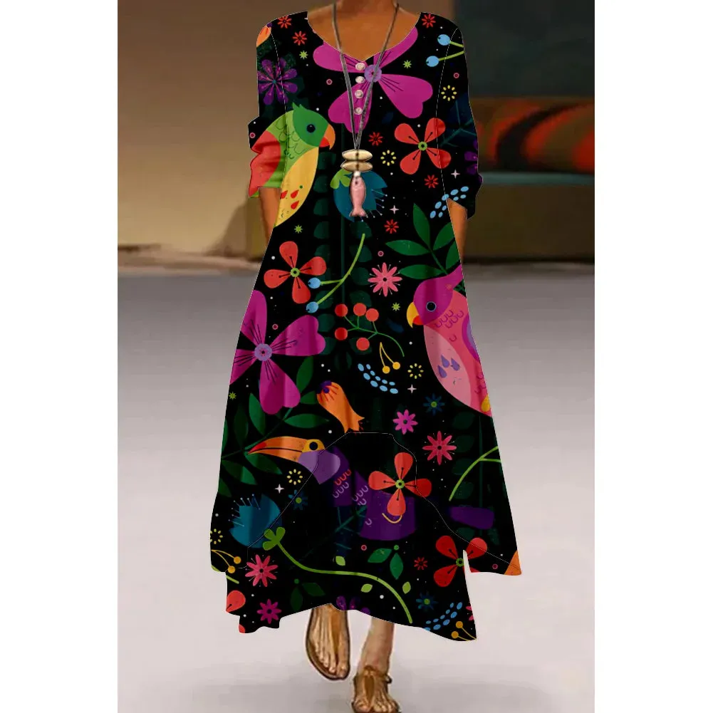 Women's Elegant Party & Evening Wear with High Waist and Long Sleeves - Print Maxi Dress