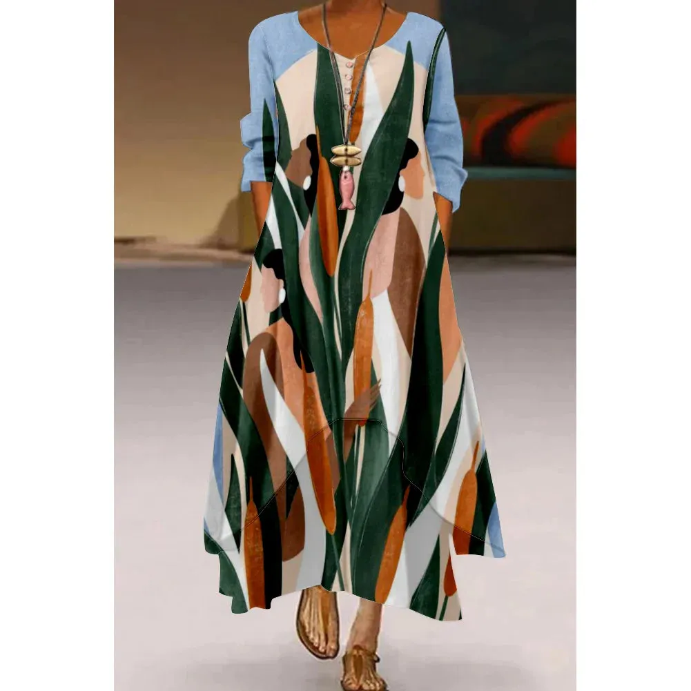 Women's Elegant Party & Evening Wear with High Waist and Long Sleeves - Print Maxi Dress