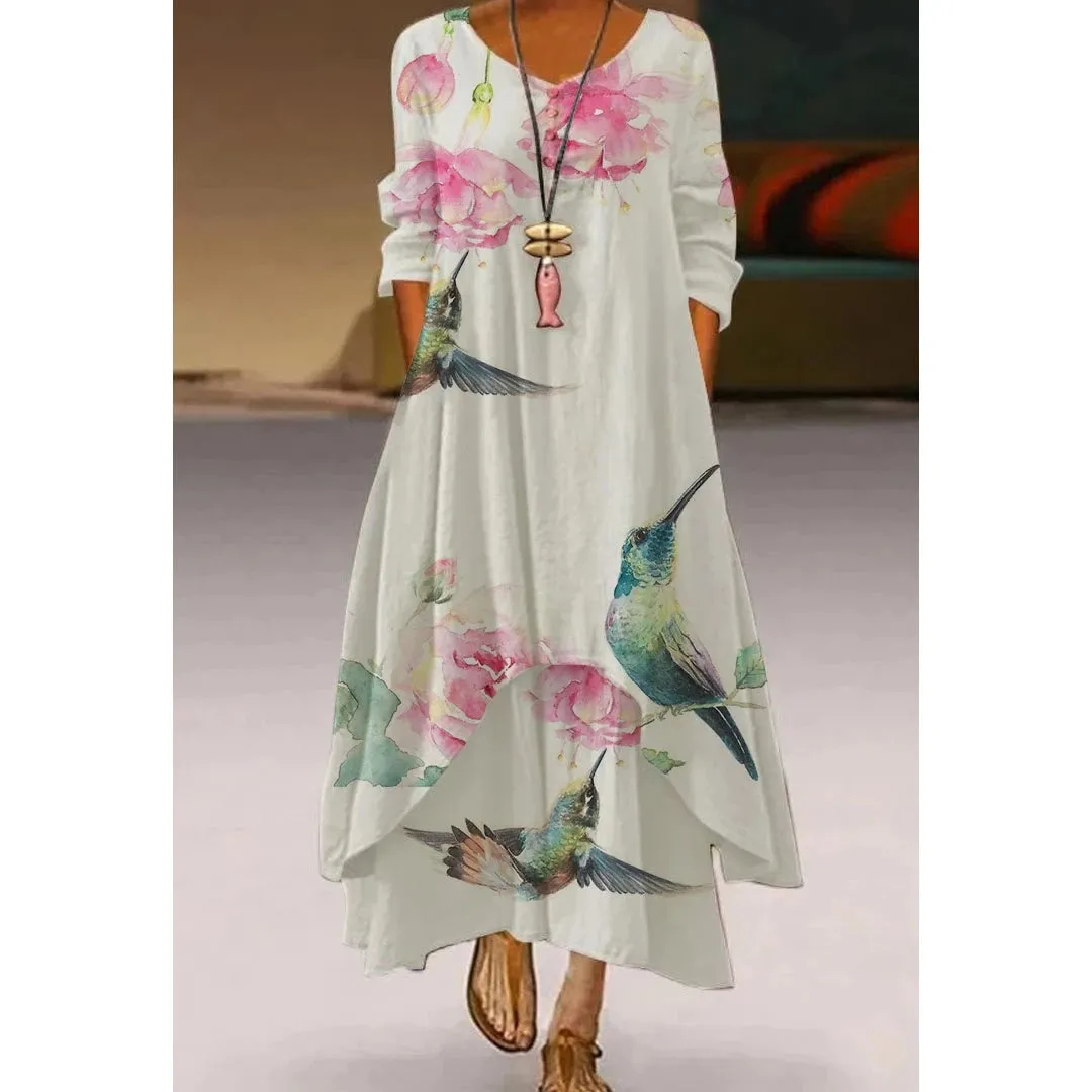 Women's Elegant Party & Evening Wear with High Waist and Long Sleeves - Print Maxi Dress