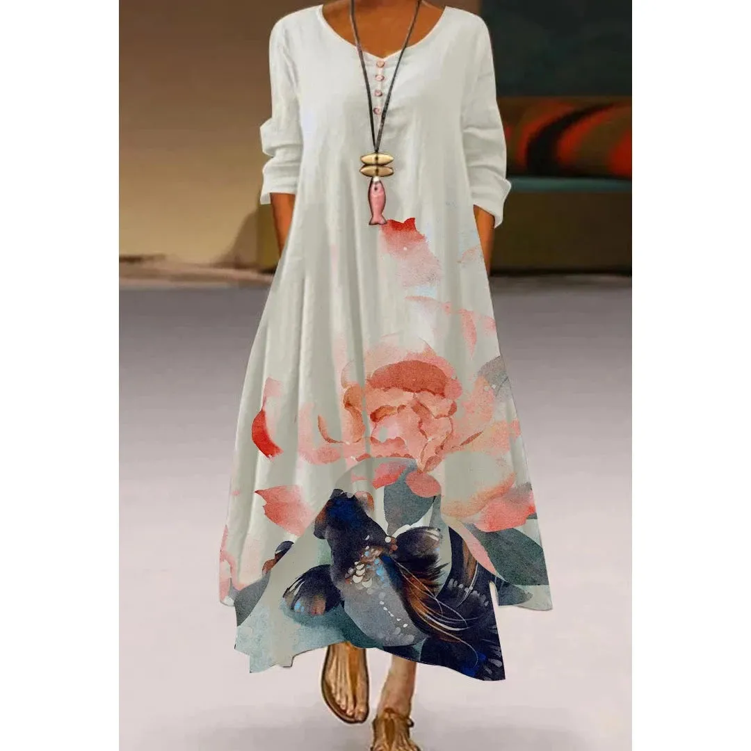 Women's Elegant Party & Evening Wear with High Waist and Long Sleeves - Print Maxi Dress